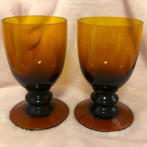 Pair vintage amber glass goblets